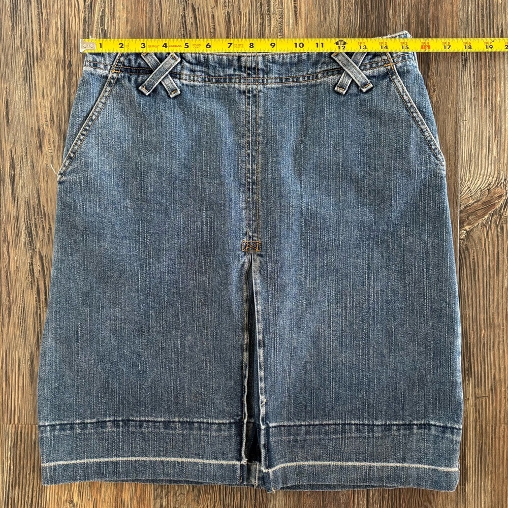 Levis Cavalry Jean Skirt Womens 8 Mis Blue Denim Side Zip Front Slit X Loops - Picture 5 of 10